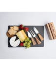 4pc Euroline Slate Wood 30cm Cheese Board w/ Plane Knife / Fork - Brown