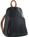 Milleni Genuine Italian Leather Soft Nappa Leather Backpack Bag Travel - Black/Cognac