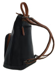 Milleni Genuine Italian Leather Soft Nappa Leather Backpack Bag Travel - Black/Cognac