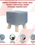 Fabric Ottoman Foot Stool Rest Pouffe Footstool Wood Storage Padded Seat