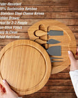 Minnie Bamboo Cheese Charcuterie Board and Knife Set 5 piece Round 22cm Free Delivery