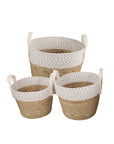 3 Piece Cotton Rope Stripe Carry Handles Storage Baskets Set