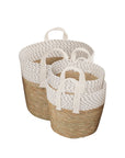 3 Piece Cotton Rope Stripe Carry Handles Storage Baskets Set