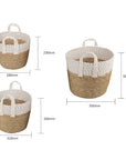 3 Piece Cotton Rope Stripe Carry Handles Storage Baskets Set