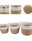 3 Piece Cotton Rope Stripe Carry Handles Storage Baskets Set