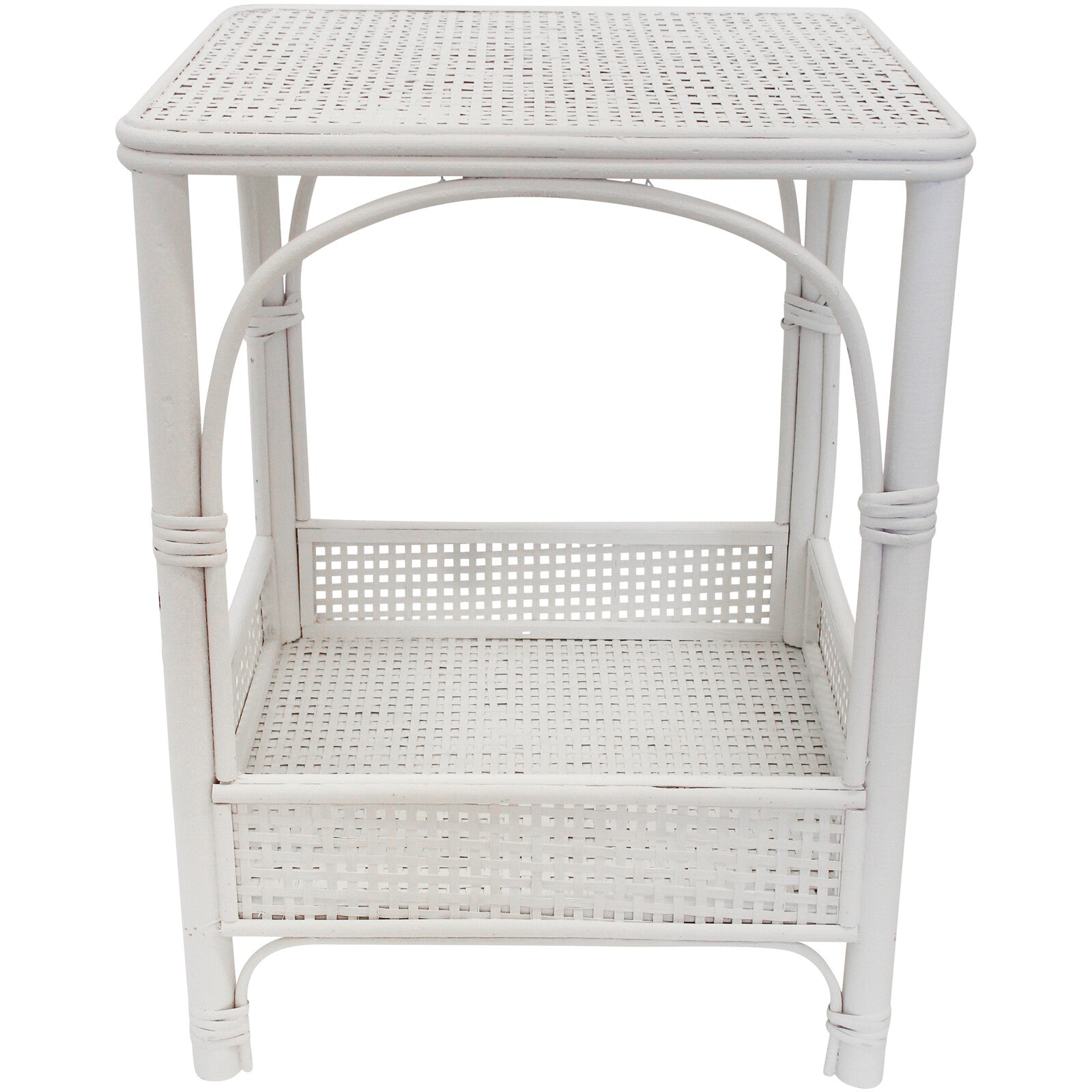 White rattan side table 