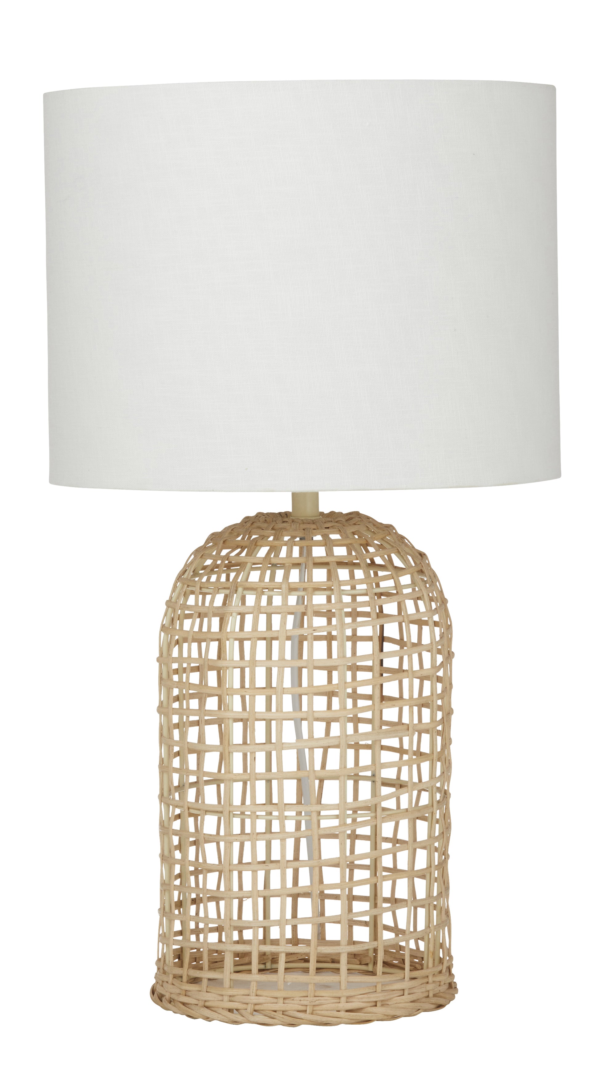 Lamp with White lamp shade and rattan base 