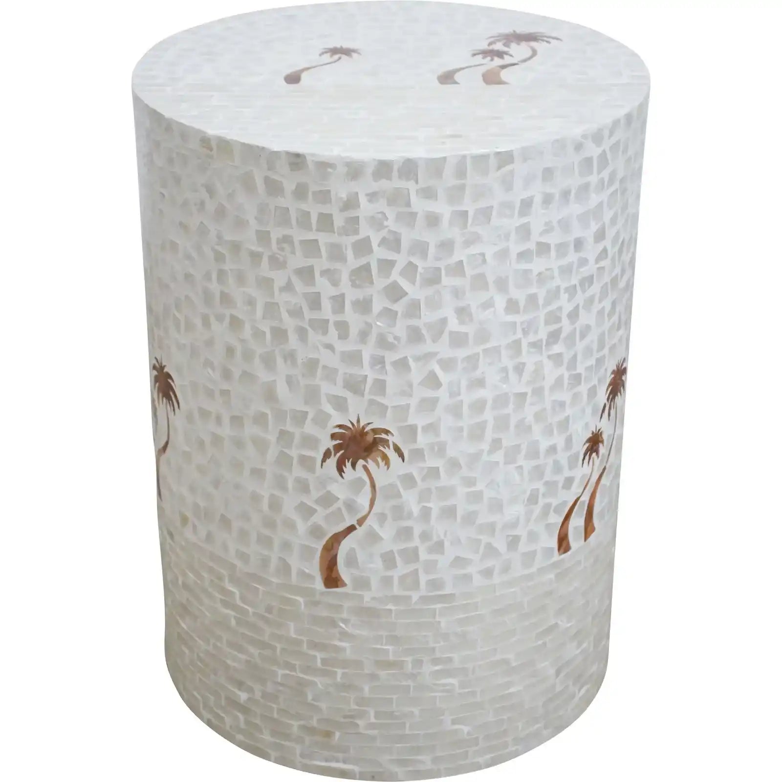 Capiz shell stool with palm motifs 