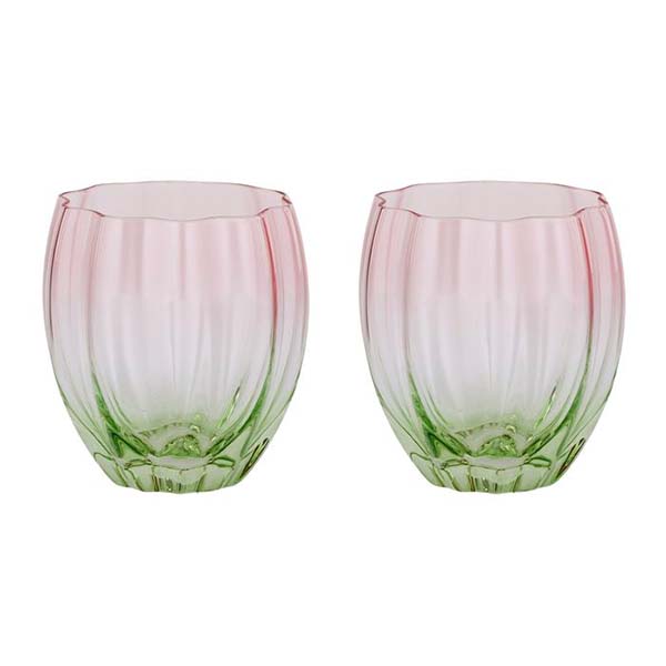 Two Pink and Green Tumbler Glasses 