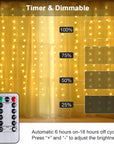 USB Powered 300 LED Curtain String Light with 8 Modes and Remote Control for Bedroom Party Wedding Decorations