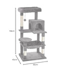 Floofi 118cm Plush Cat Condo Cat Tree Light Grey FI-CT-169-ZZ