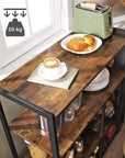 VASAGLE Baker's Rack Kitchen Island with 2 Metal Mesh Baskets Shelves and Hooks Industrial Style Rustic Brown KKS96X