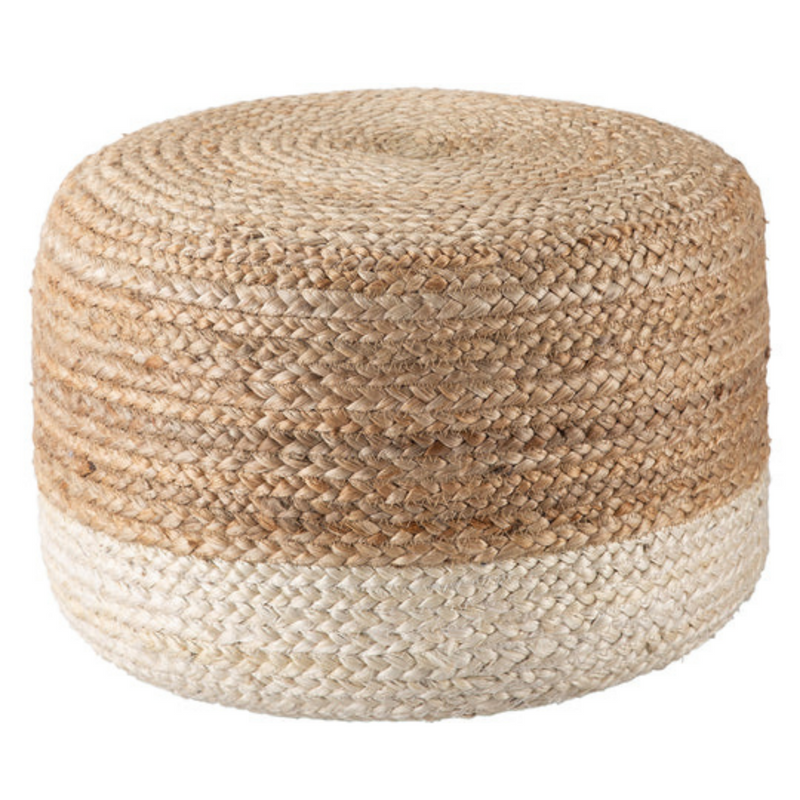 Hand Braided Jute Cotton Pouf Ottoman 50 x 35 cm (Beige)