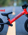 Bike Plus Kids Balance Bike Training Aluminium - Red with Suspension - 12" Rubber Tyres - Foot Pegs -Ride On No Pedal Push