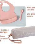 Silicone baby bib set and case in blush pink 
